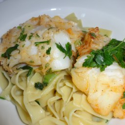 Buttered Cod Fish Over Egg Noodles