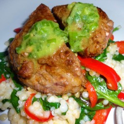 Spiced Steak with Scallion Chimichurri and Spinach Couscous